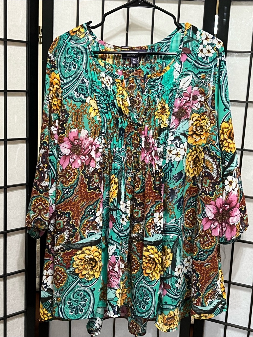 Roaman's Teal Floral Paisley Tunic with Pink & Yellow Blooms  SIZE 18W